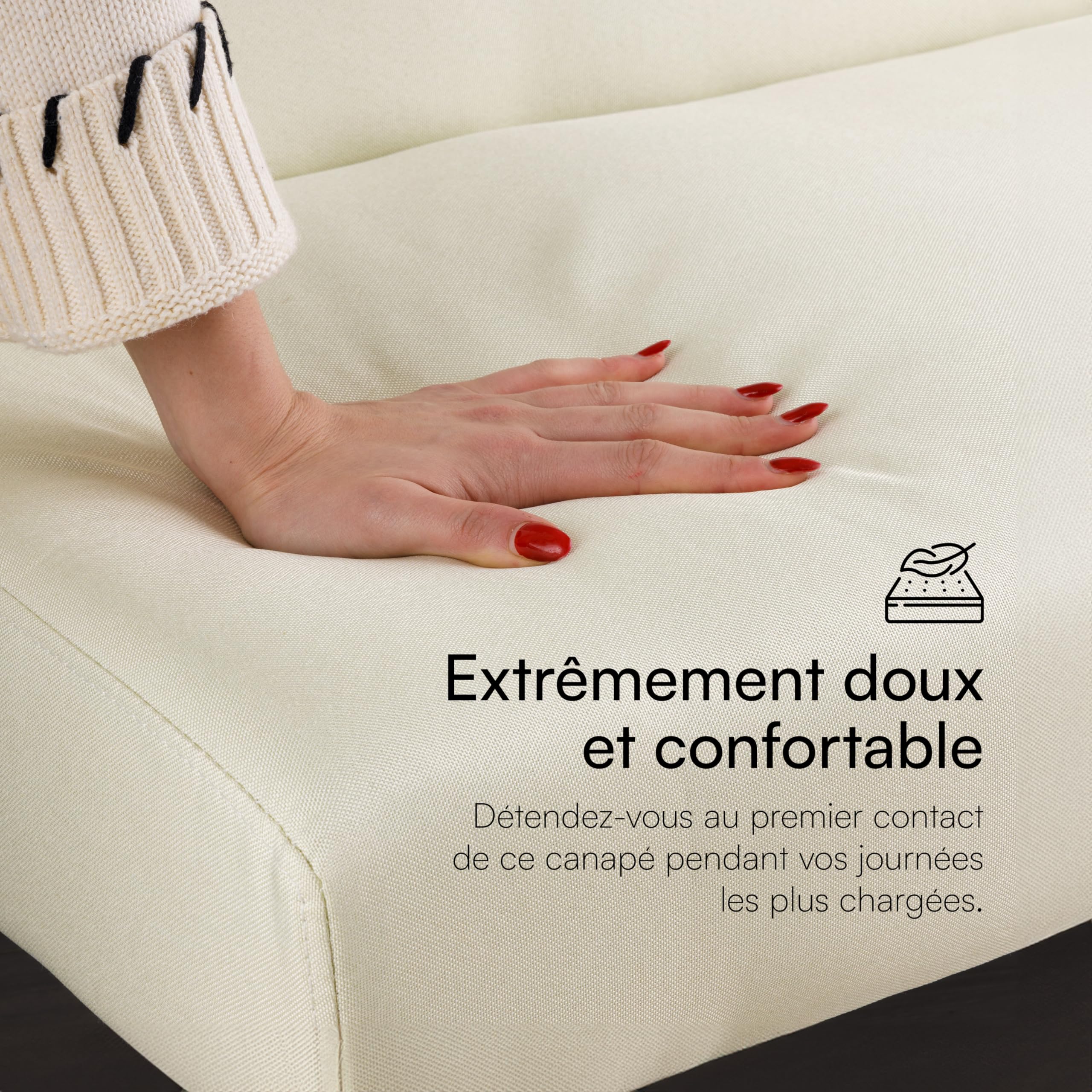 Baroni Home Canapé-Lit Clic Clac en Tissu 3 Places Convertible en Lit Rembourré, Sofa Inclinable avec Pieds en Plastique pour Salon, Chambre d'amis, Ouverture 93 cm, 167x70x77 cm, Crème