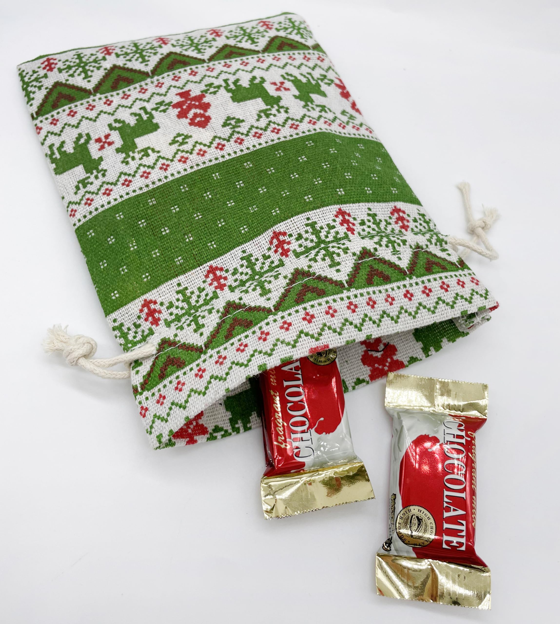Jexila 24 x Weihnachts-Geschenktüten aus Jute, 15,2 x 22,9 cm, groß, mit Kordelzug, für Süßigkeiten, Leckereien, wiederverwendbar, für Weihnachten, Leinen, Party, Geschenke, Geschenktüten