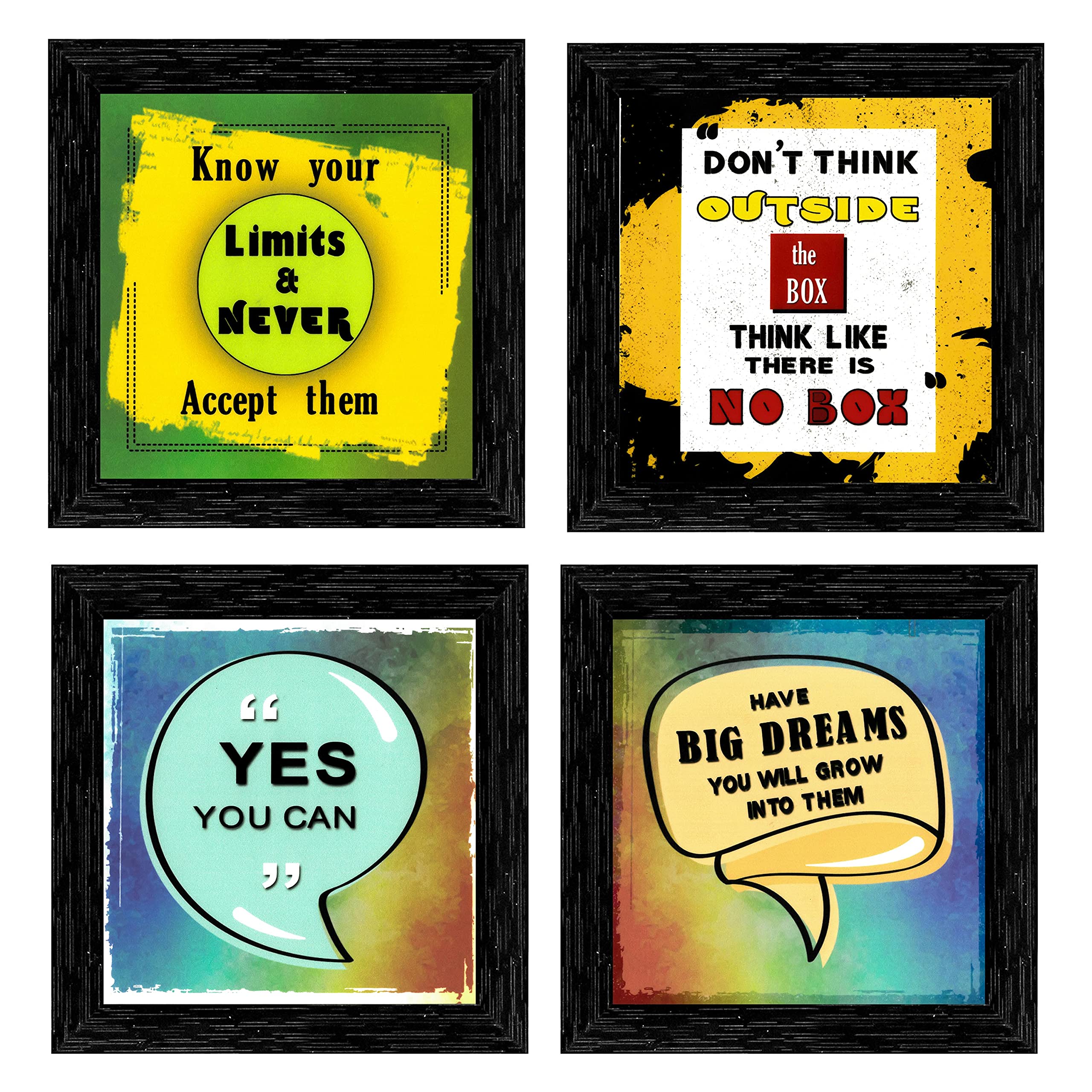 Indianara Set of 4 Motivational Decor Framed Wall Hanging Laminated Paintings Matt Art Prints 9.5 inch x 9.5 inch each without Glass (4004BK) (B09GYL1V2Y) Amazon Price History, Amazon Price Tracker