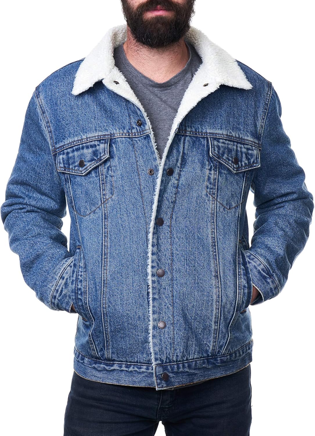 Alpine Swiss Ryker Mens Sherpa Lined Denim Trucker Jacket - Image 6