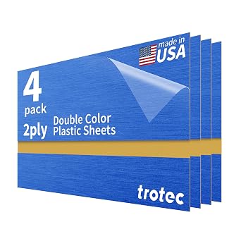 Trotec | Thin Acrylic Sheet | 24x12x1/50, 4 Pcs | 2 Ply | Blue/Gold | Matte, Gloss & Brushed Metal Finish | Acrylic Panels for Laser Engraving, Trophy Plates, Interior Signs & Badges