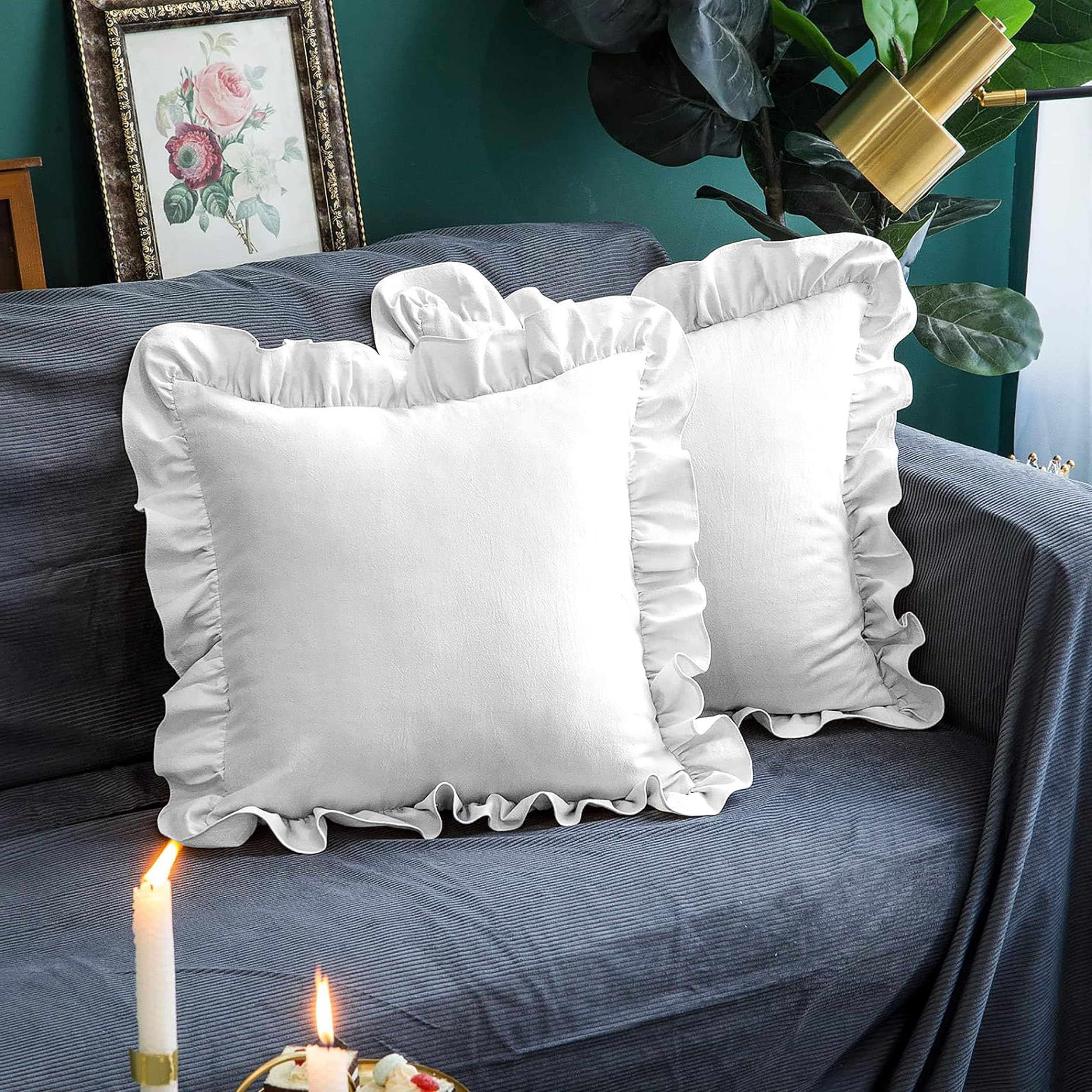 Microfiber Ruffle Pillow Shams Set of 2, 26X26 - Solid Ruffled Fringe Design Pillow Covers 26X26 Soft & Breathable - Unique Collection Decorative Pillow Cases 26X26 - White
