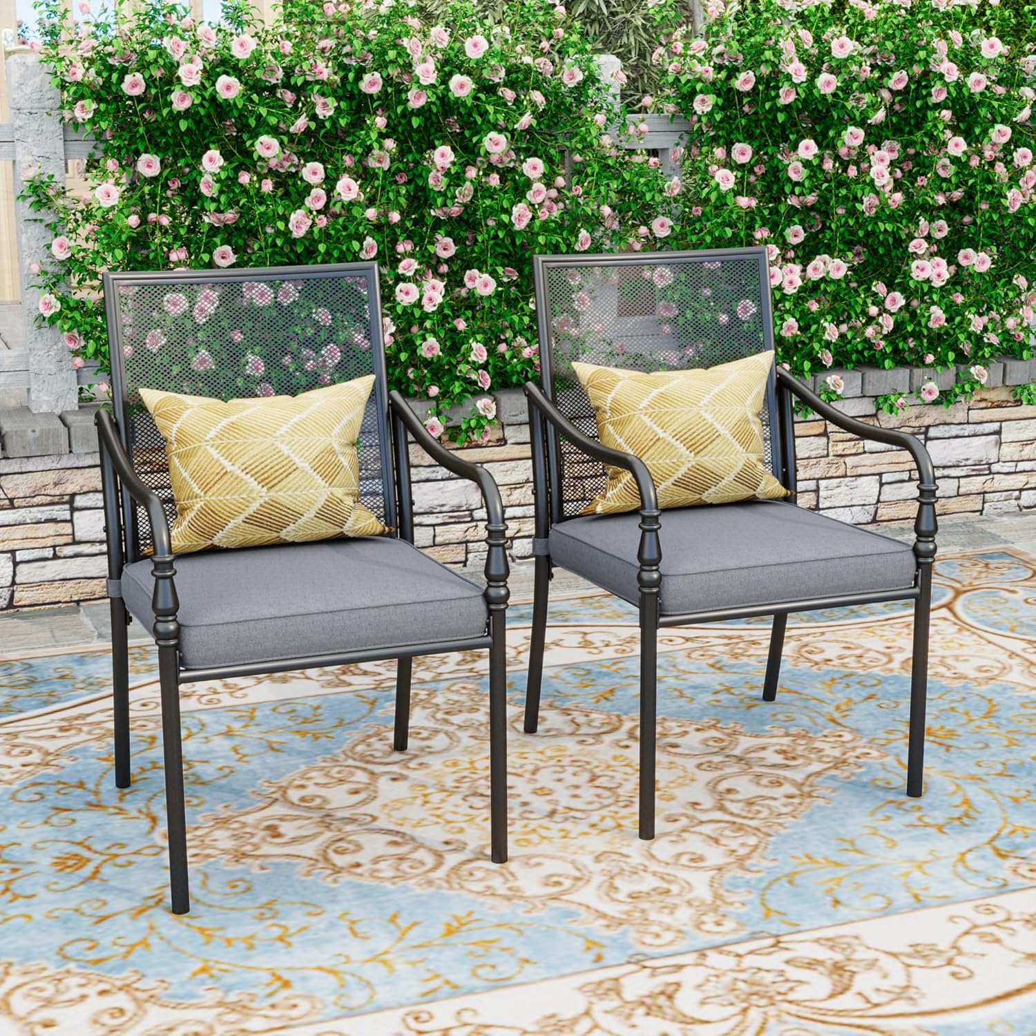 HERA'S HOUSE Patio Dining Chairs Set of 6, Outdoor Textilene Dining Chairs with Armrest, All-Weather Breathable Garden Outdoor Chairs for Lawn Backyard Deck Front Porch