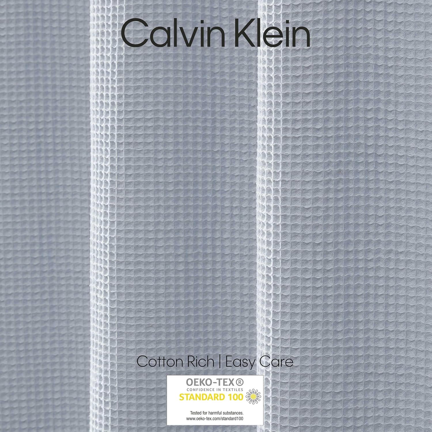 Calvin Klein - Fabric Shower Curtain, Luxury Cotton Blend Bathroom Decor with 12 Button Holes (Waffle Solid Blue, 70" x 72")