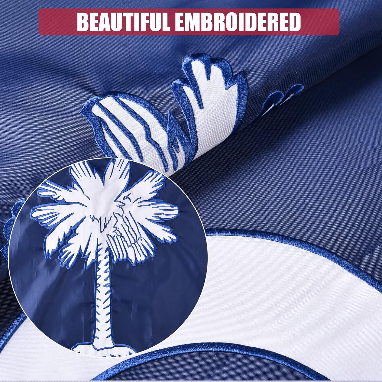 South Carolina State Flag 3x5 Ft, Deluxe Full Embroidered Heavy Duty Polyester Durable SC Outside Flags, Indoor/Outdoor, Sewn Stripes and Brass Grommets - Image 2