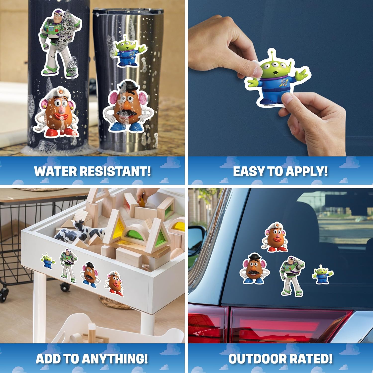 Disney Toy Story Decals - Set of 4 Buzz Lightyear Mr & Mrs Potato Head Alien Vinyl Stickers for Car Laptop Computer Kids Water Bottle Outdoor Waterproof - Image 2