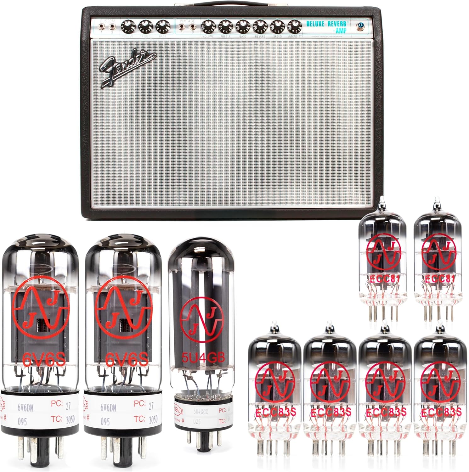 JJ Tubes- Tube Kit for Fender Deluxe Reverb Silver Panel for Guitar Amplifiers (RUBY)