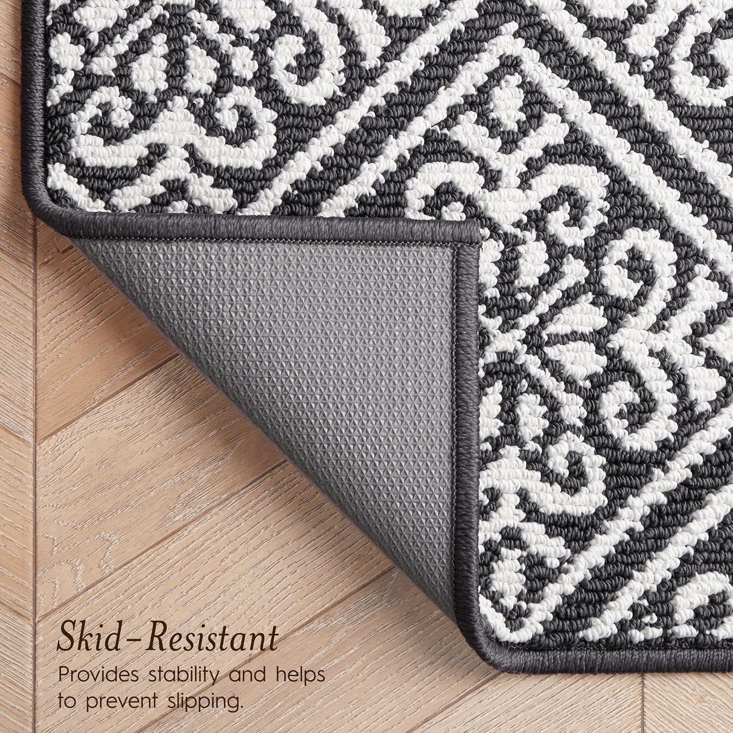 Laura Ashley All Loop Tufted 26" x 72" Washable Skid-Resistant Runner Rug - Dark Grey/Ivory Austell Two-Tone