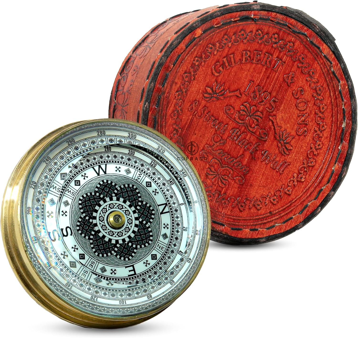 Elegant Brass Half Moon Antique Compass | Exquisite Brass Compass Vintage & Antiqued with Engraved Details & Inscriptions for Nautical Decor