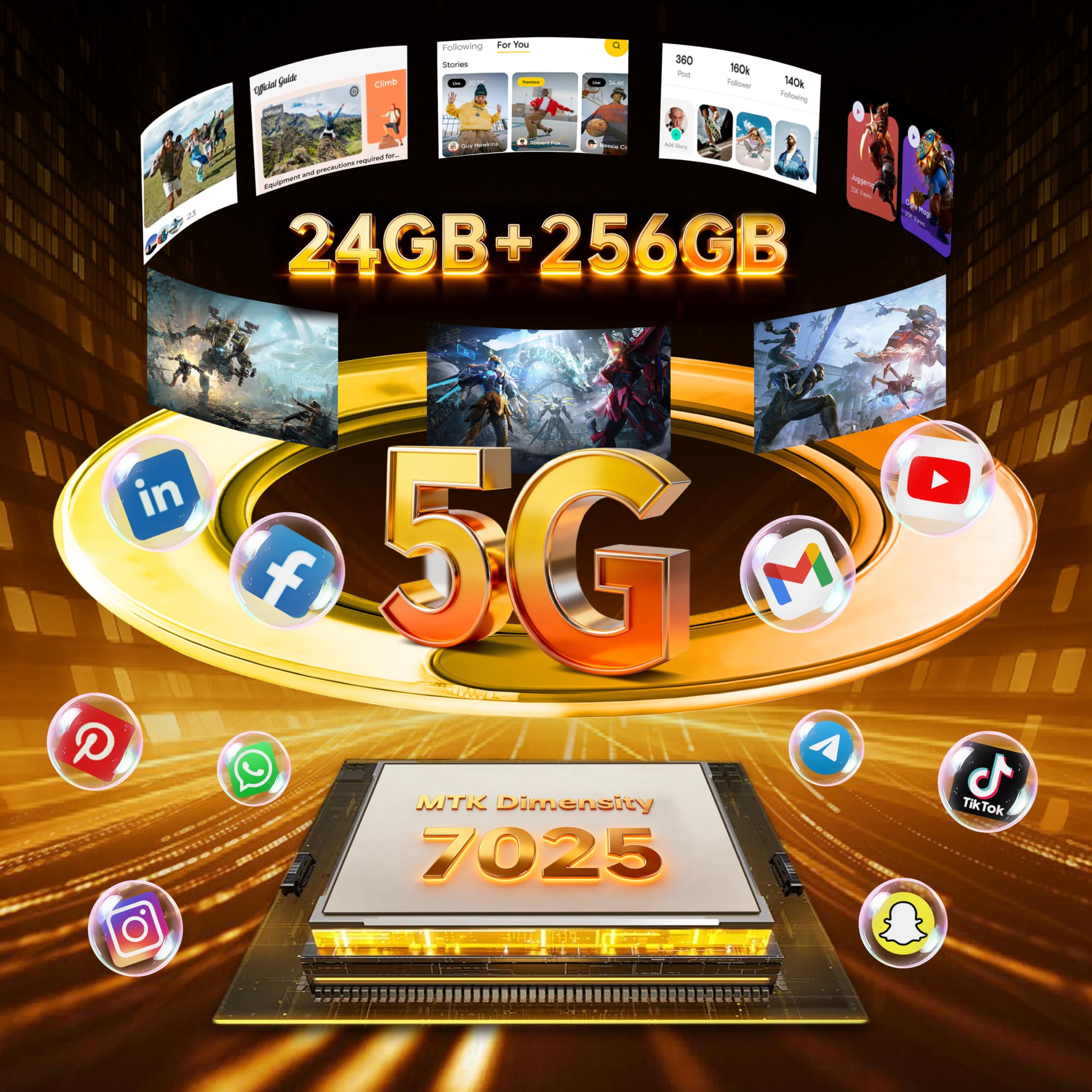 WP60 Movil Irrompible 5G, 24GB+256GB/2TB Android 15 Móvil Rugerizado 2026, 7,2''HD+ 120Hz Pulgadas Teléfono Resistente, Batería 10000mAh, 108MP+32MP+8MP, 5G Dual SIM/NFC/OTG/Face ID, Amarillo