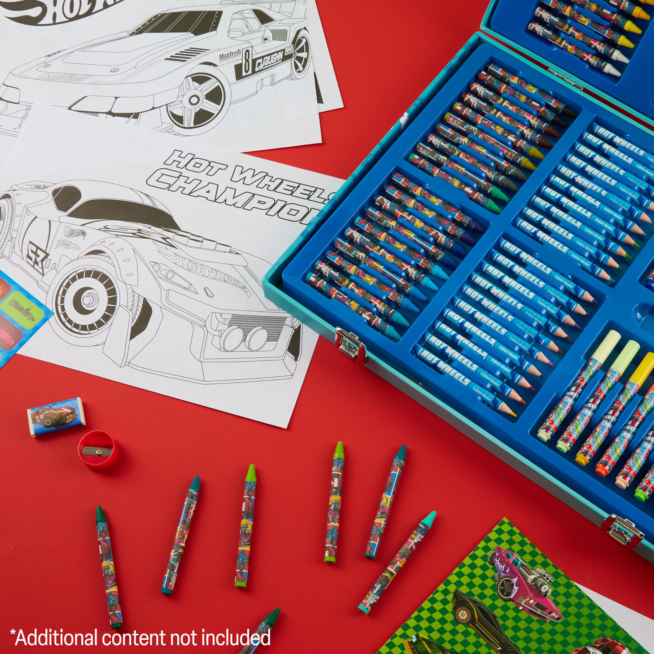 Hot Wheels Coffret Créatif Enfant - Kit Dessin & Coloriage 130+ Pièces : Feutres Lavables, Crayons Cire, Stickers, Boîte De Rangement