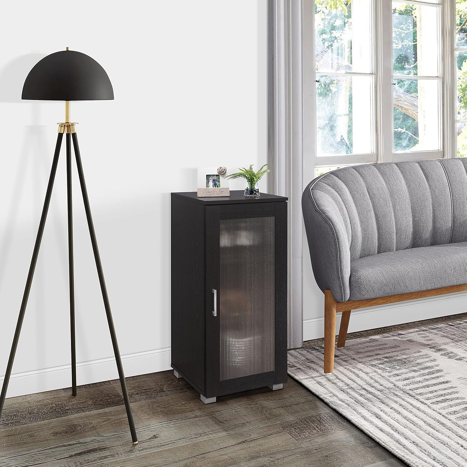 Kings Brand Furniture - Accent Buffet Curio Storage Cabinet with Glass Door for Living Room, Kitchen, Office, and Entryway - Black
