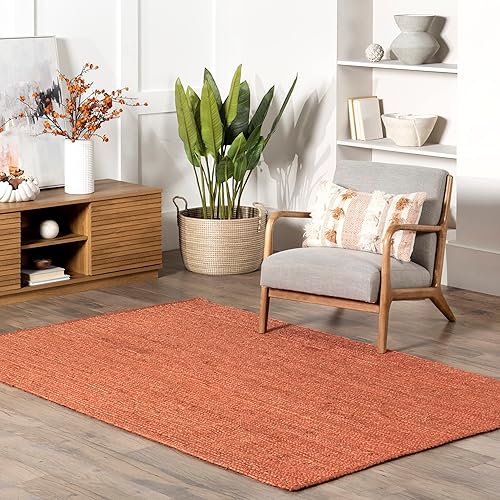 nuLOOM 8x10 Rigo Jute Hand Woven Area Rug, Rust, Solid Farmhouse Design, Natural Fiber, For Bedroom, Living Room, Dining Room, Hallway, Office, Kitchen, Entryway