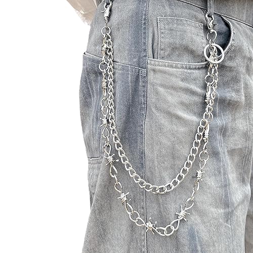 ARZASGO Unisex Punk Chains for Pants, Heavy Duty Belt Chains Hip Hop Trousers Jeans Chain with Lobster Clasps for Wallet Keys - Long Twisted