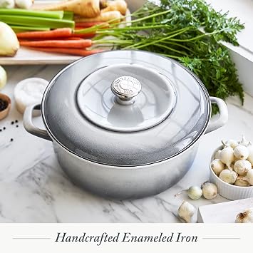 Merten & Storck German Enameled Iron, Round 26 cm/5 Litre Dutch Oven Pot with Lid, Induction, Galaxy Grey with Gradient
