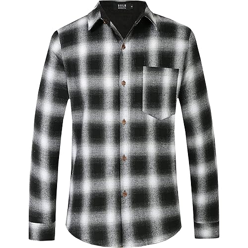 SSLR Mens Flannel Shirts Casual Button Down Brushed Long Sleeve Plaid Shirt for Men