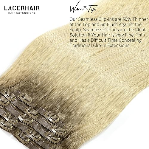 Vista 273 de Lacer Extensiones de cabello humano con clip, de doble trama, cabello brasileño de cabeza completa, color negro azabache, extensiones de cabello