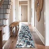 Vista 8 de Rugshop Alfombra de área con flores grandes, moderna, antiderrapante (antideslizante), para pasillo, de 2 x 10 pies, gris-azulado
