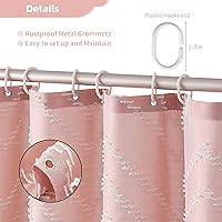 Vista 7 de Cortina de ducha bohemia rosa de tela tejida con borlas blancas, bonita cortina de ducha moderna de granja con textura tufted de chevrón a rayas