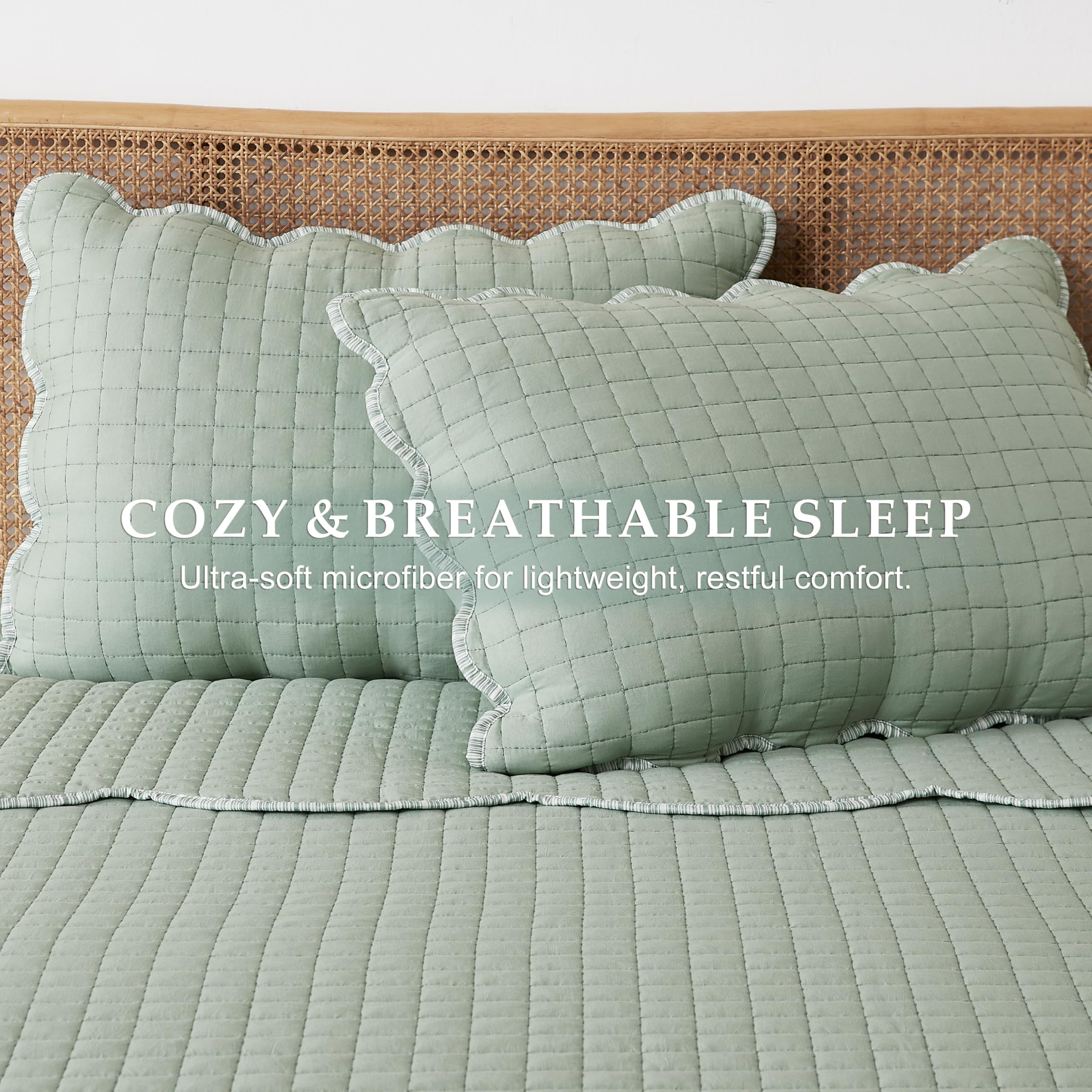 Amazon.co.jp: WDCOZY セージグリーン ツインサイズ キルト寝具セット