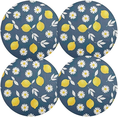 Miniatura 2 de Yellow Lemons Round Place Mats, Non Slip Round Washable Placemats for Kitchen Table one sizex4