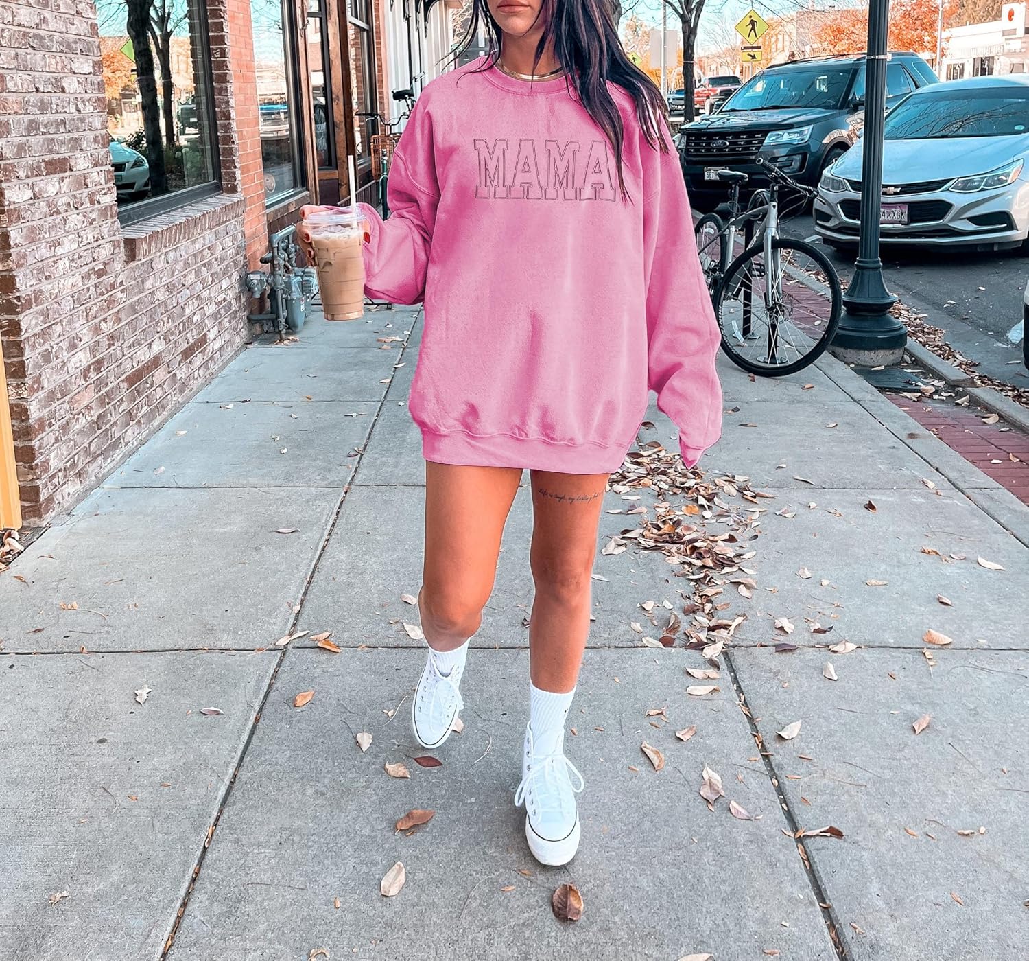 Mama Sweatshirt Women Crewneck Sweatshirt Mama Embroidered Shirts Mom Gift Long Sleeve Pullover Tops - Image 3