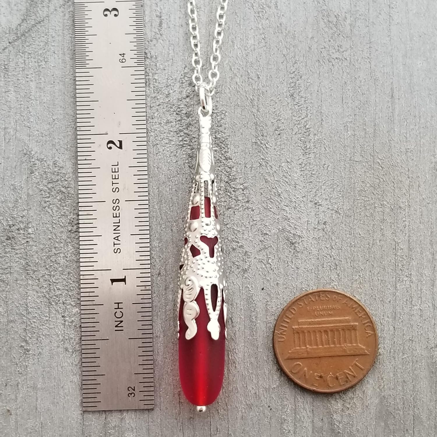 Handmade Long TearDrop Red sea glass necklace, January Birthstone, (Hawaii Gift Wrapped, Customizable Gift Message)… (Non-Personalized) (Non-Personalized)