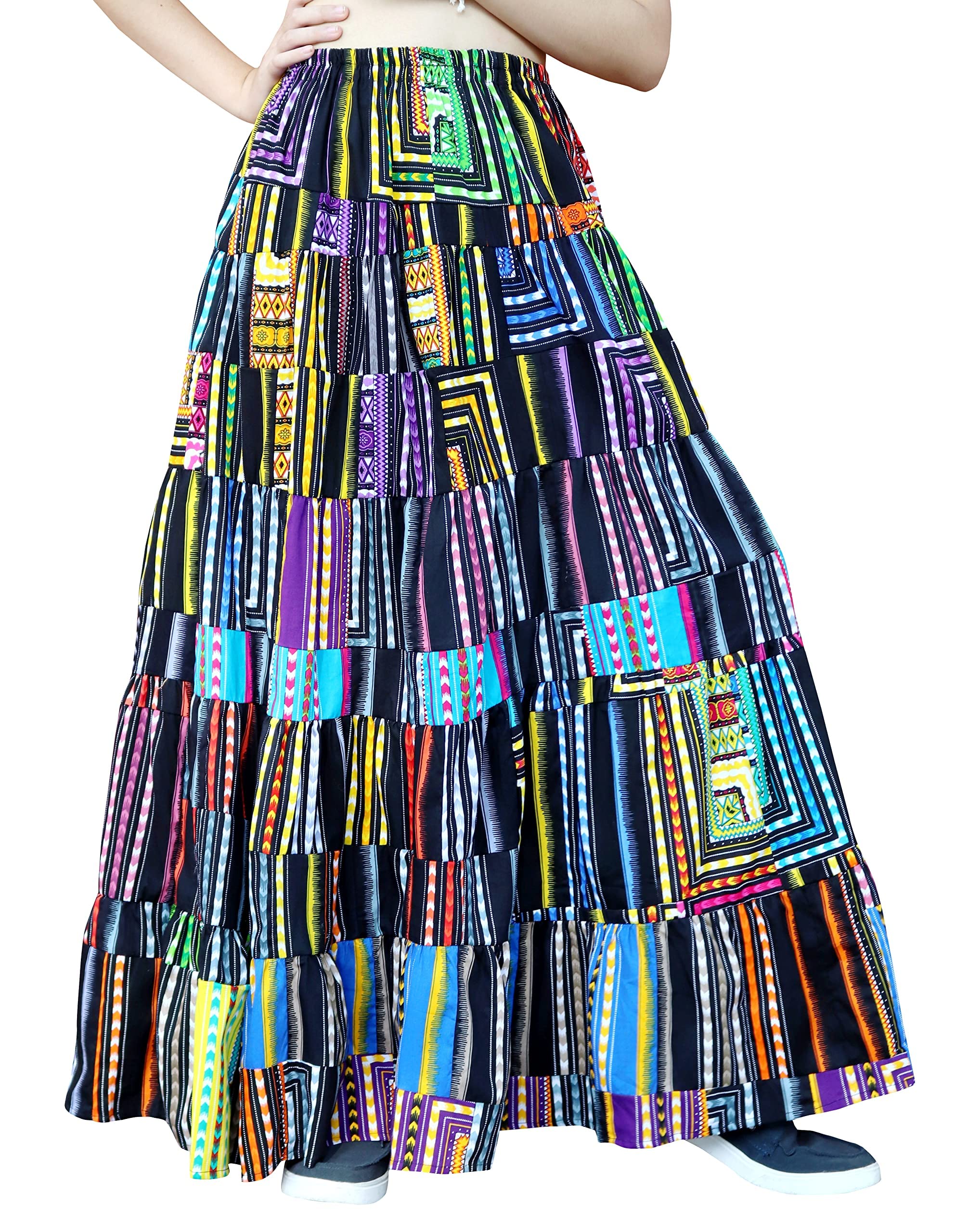 Full Funk Wide Full Maxi Skirt Africa Dashiki Mixed Patchwork Long Elastic Waist