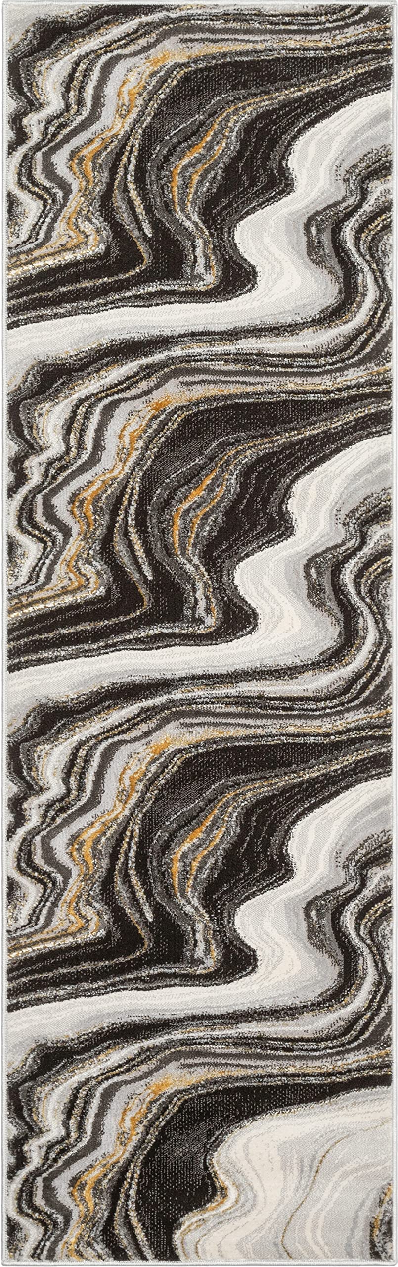 Well Woven Werrick Glam Grey & Gold Striated Marble Runner Rug 2'3