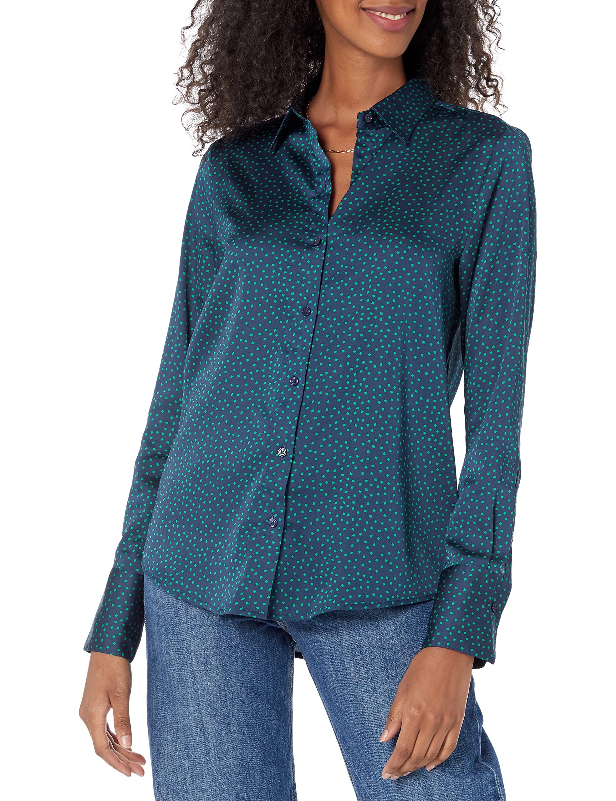Women's Regular-Fit Satin Button Down Blouse (Available in Plus Size)