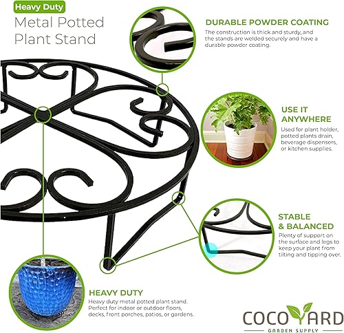 Miniatura 2 de COCOYARD GARDEN SUPPLY Soporte de metal para plantas de 10 pulgadas, juego de 2, soporte resistente para macetas de flores para interiores y