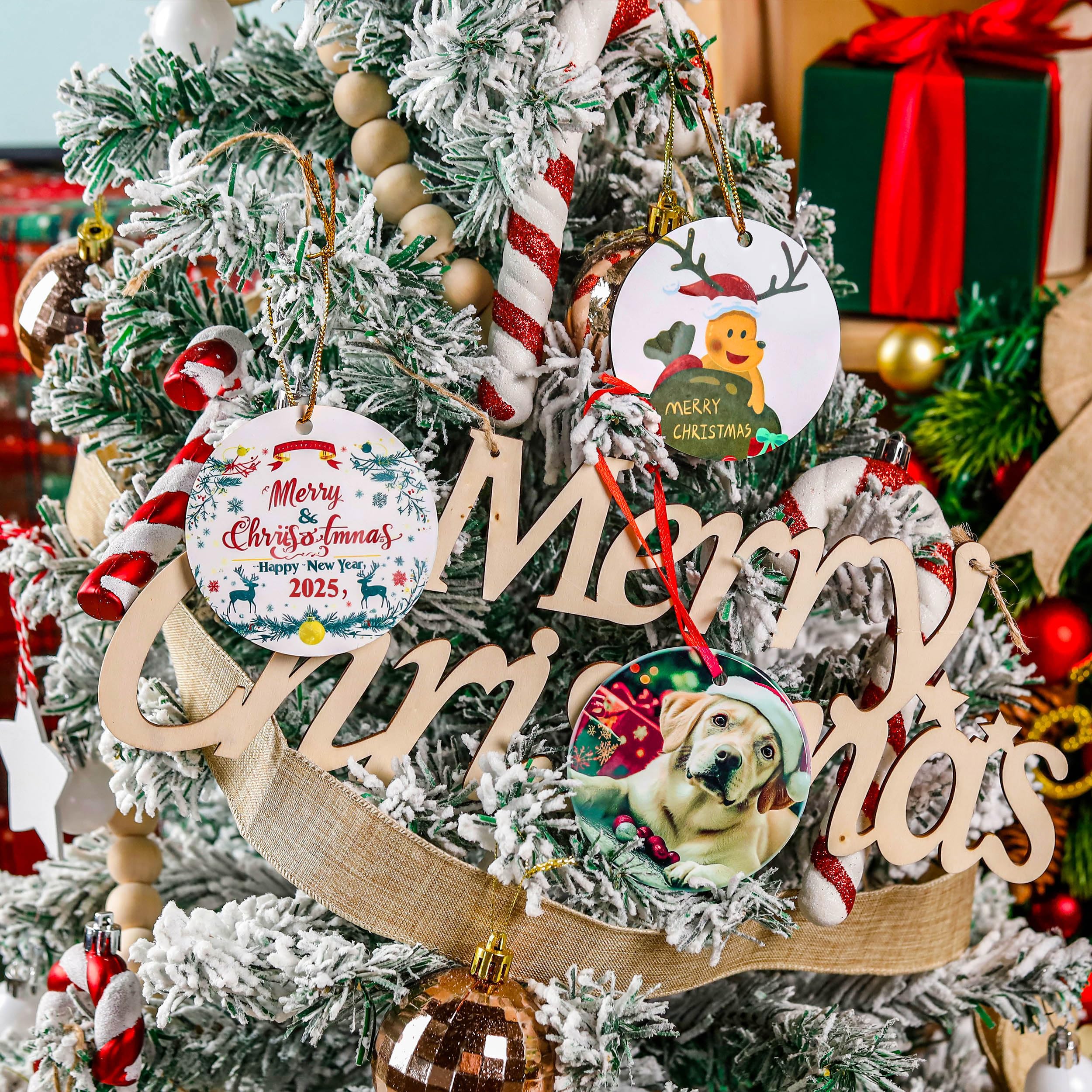 Joyclub 35 Pcs 3'' Sublimation Ornament Blanks MDF Sublimation Christmas Ornaments Bulk Round Double Sided Ornaments for Personalized Xmas Tree Ornament Home Decor DIY Crafts