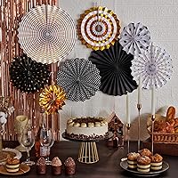 Vista 6 de SUNBEAUTY Abanicos de papel dorados y negros para fondo de fiesta de té, boda, primavera, cumpleaños, aula, baby shower, Halloween, decoración