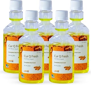 Cur-Q-Fresh Tulsi Curcumin Mint Herbal Mouth Wash (Pack of 5) 100 ml for complete oral care