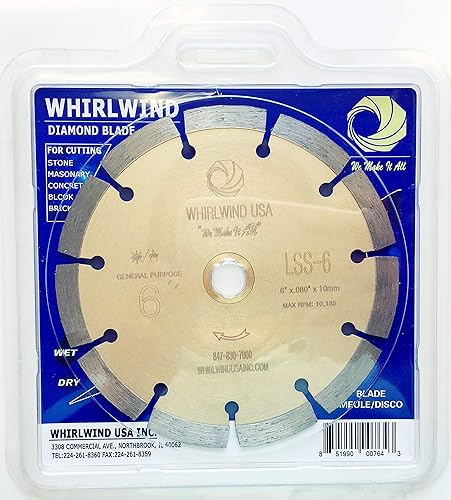 Miniatura 9 de Whirlwind USA LSS - Sierra de potencia para corte seco o húmedo, de uso general, cuchillas segmentadas de diamante para ladrillo de