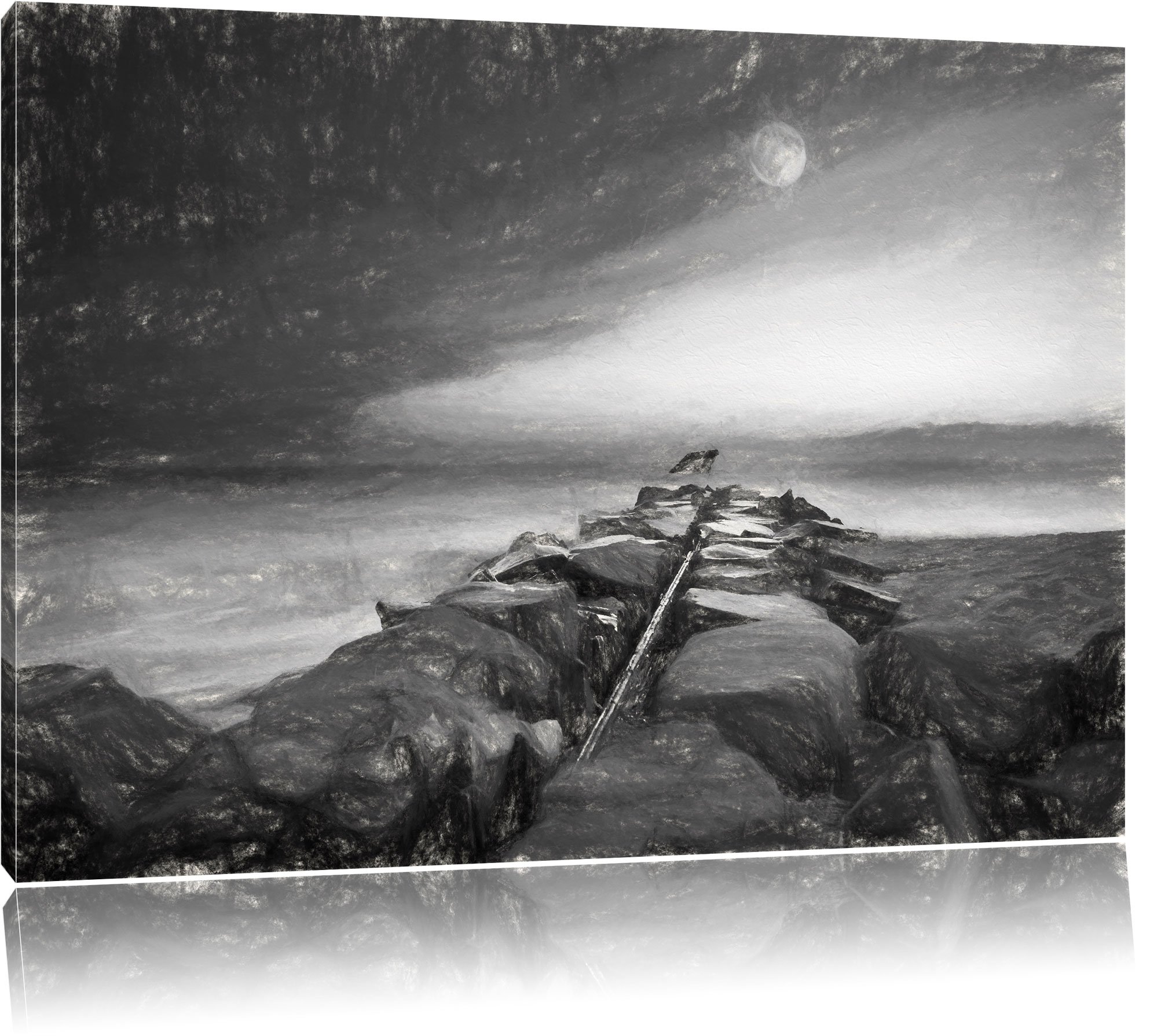 Canvas picture - breakwater in the sea - Size: 39.4 x 27.6 inch - fully assembled on a wooden frame