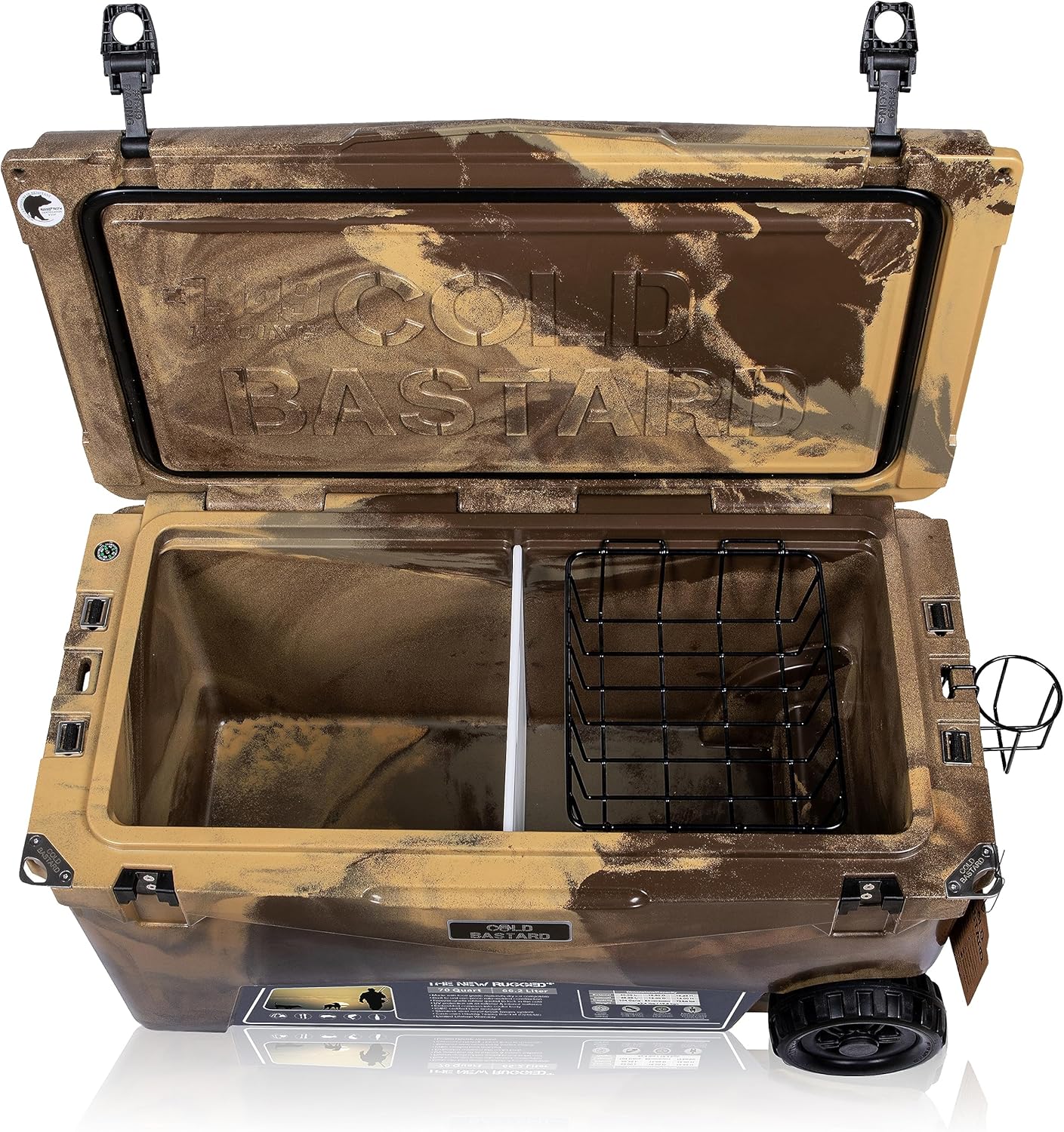 COLD BASTARD COOLERS 70QTW Rugged+ CAMO Camel Large Wheels The Best Premium Ice Chest Cooler Accessories Free S&H (CB70W-CC)