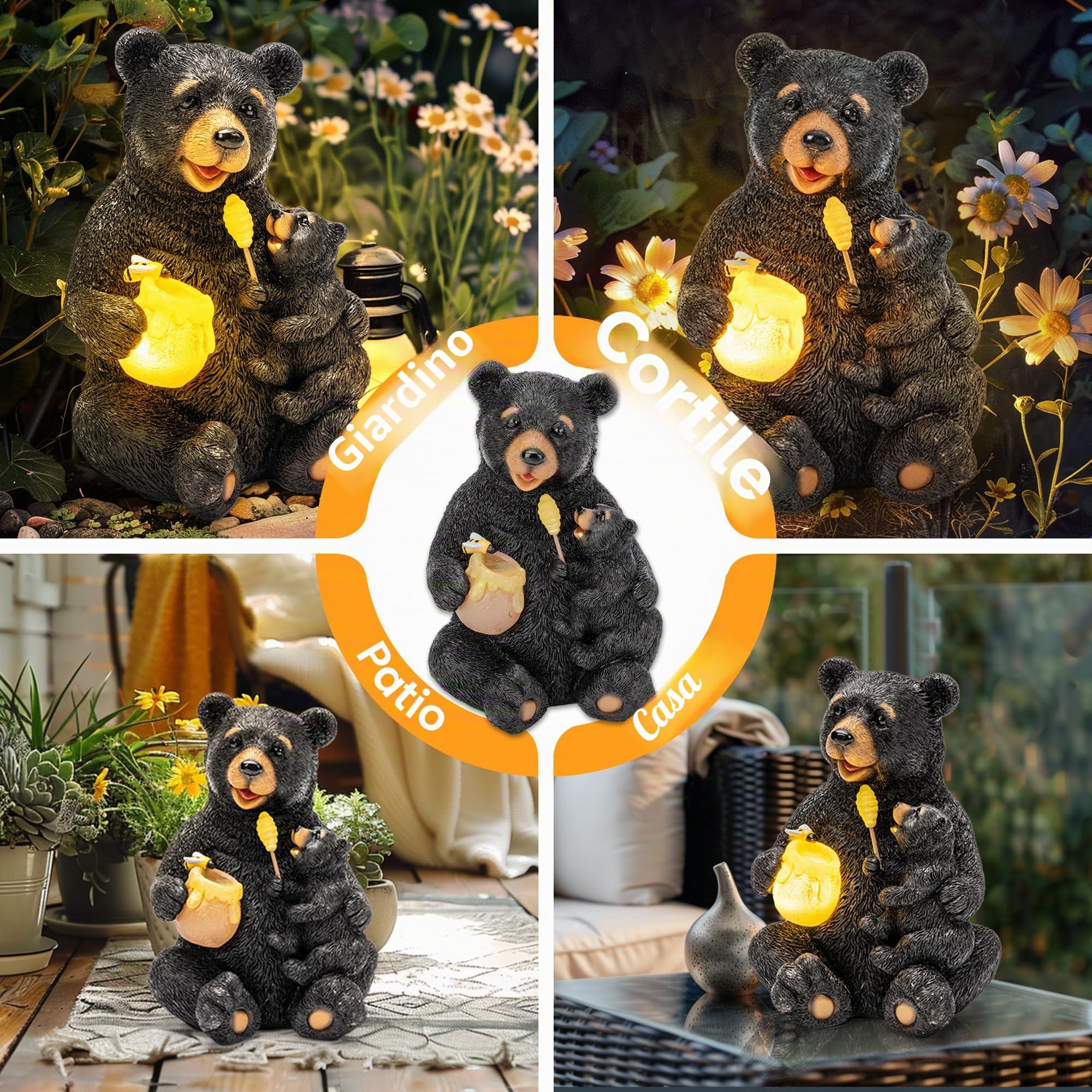 GIGALUMI Statue solari da giardino a forma di orso amorevole, luci per esterni, cortile, decorazione da giardino, l'inaugurazione della casa per mamma, donne