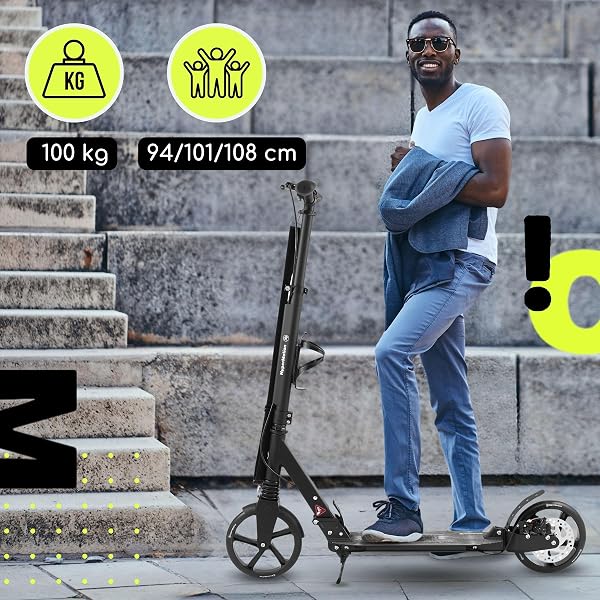 HyperMotion Vibe Two Wheel Scooter for Kids 7 Years and Teenagers - Max Load 100kg Aluminium Folding Scooter Adjustable Handlebar Height ABEC-7 Bearings Wheels 200mm - 4