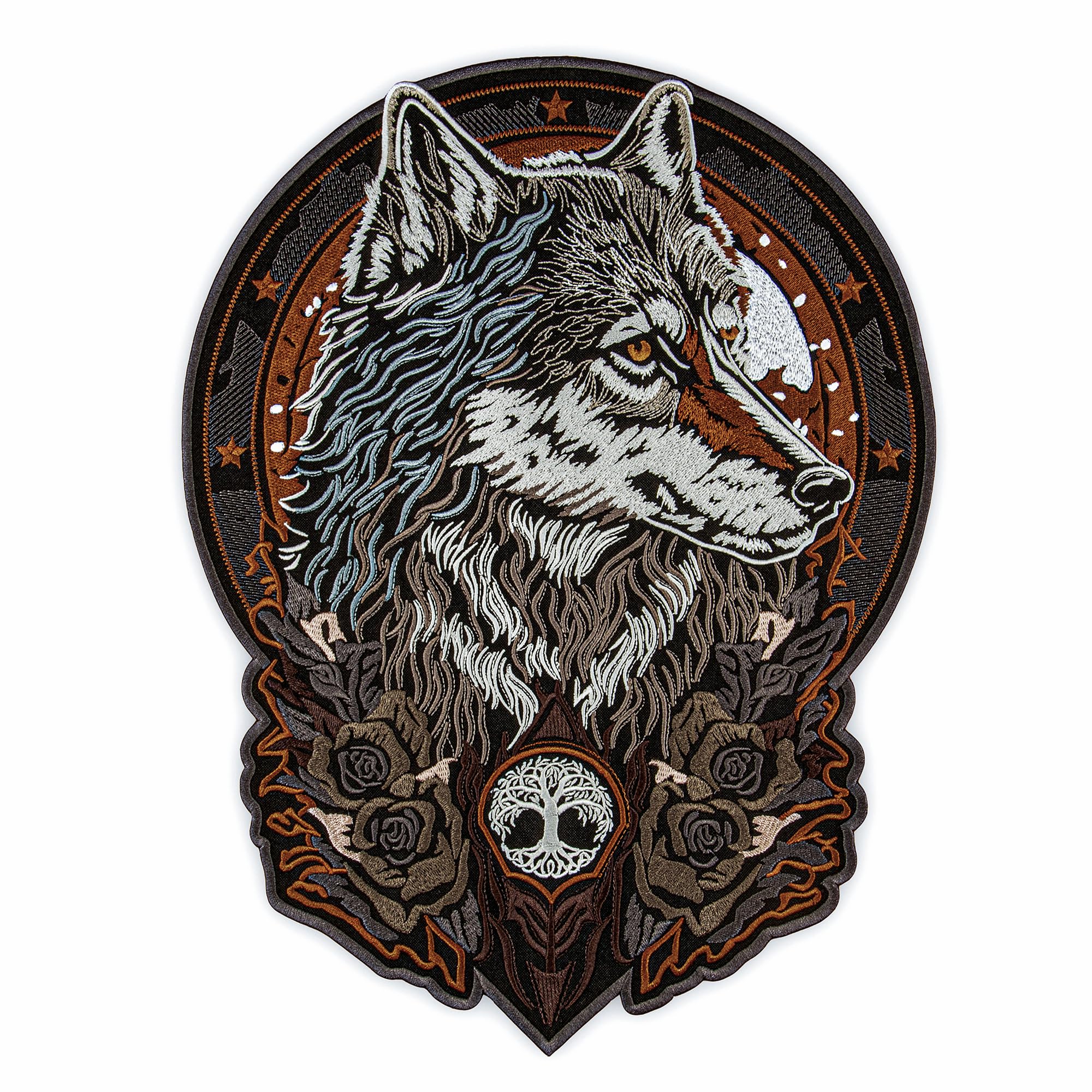 EMBROVERSE Totem Wolf Lebensbaum Rückenaufnäher, Bestickt zum Aufbügeln