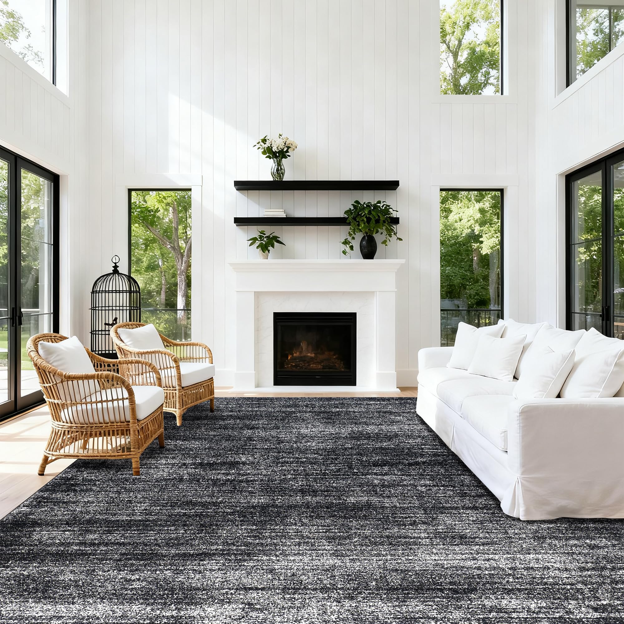 BILEEHOME 8x10 Area Rugs for Living Room, Abstract Black Boho Rug for Bedroom Design, Black and White 8 x 10