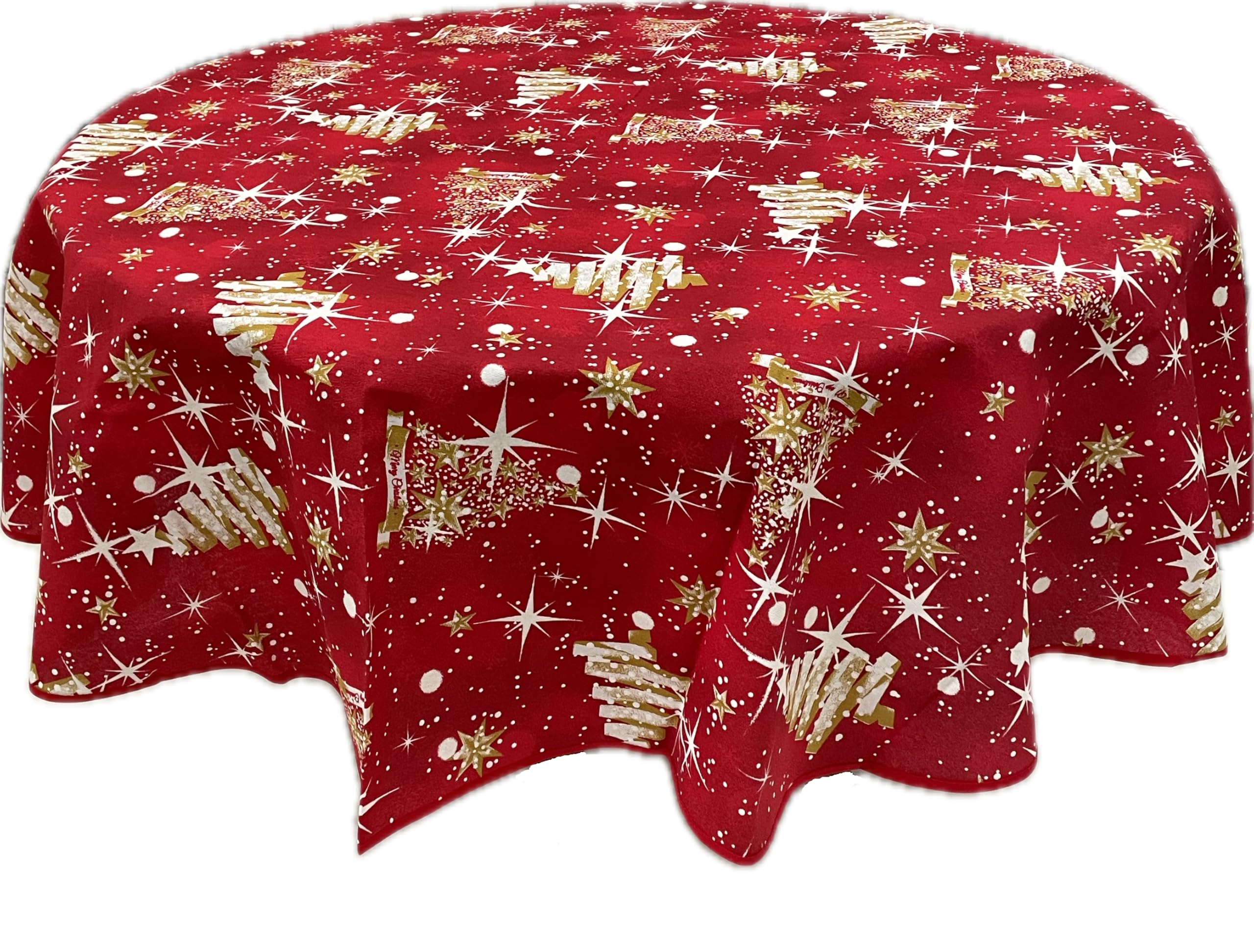 1KDreams Mantel redondo de Navidad, diseño refinado y moderno. Fondo rojo. Shabby Chic. Fabricado en Italia. (rojo - rojo, diámetro 180 cm)