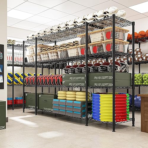 Miniatura 9 de REIBII Estantería de alambre para garaje de 78.4 pulgadas de ancho, carga de 1500 libras, estantería de metal de 4 niveles con estantes de