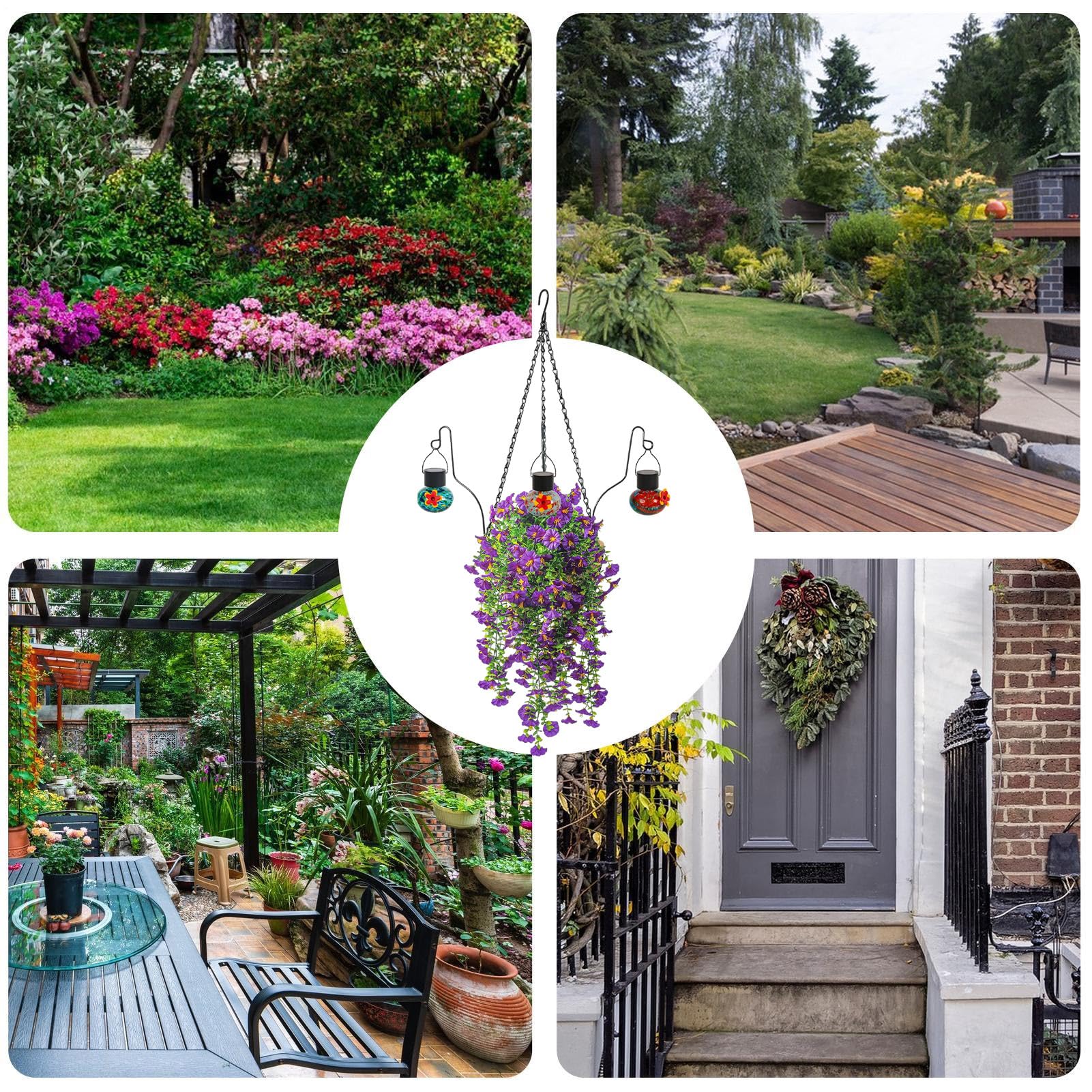 Fiori Artificiali Da Esterno Mangiatoia Per Uccelli In Metallo Decorativa | Cesto Di Fiori Artificiali Per Prato Balcone Giardino Portico Cortile Cocorita Conuro