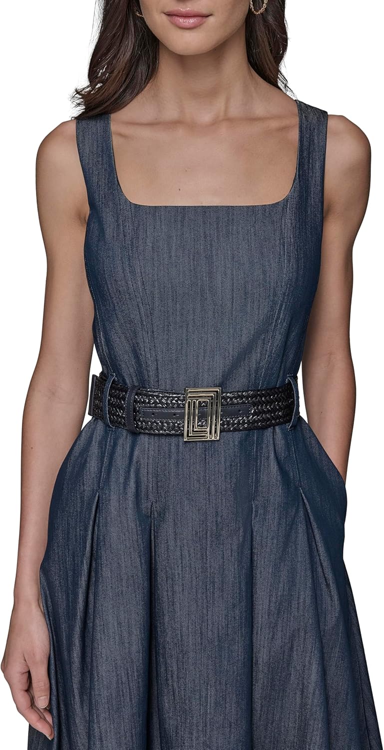 Karl Lagerfeld Womens Belted V Neck Sleeveless Maxi Dress - Image 2