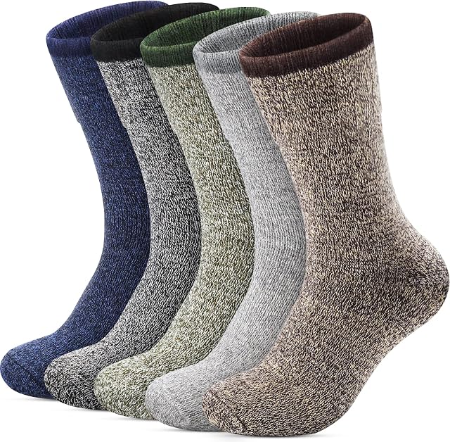 5 Pairs Warm Wool Socks Men, Soft Thermal Socks for Men, Thick Woolen Walking Socks Mens Winter Cosy Hiking Casual Crew Boot Socks 6-12