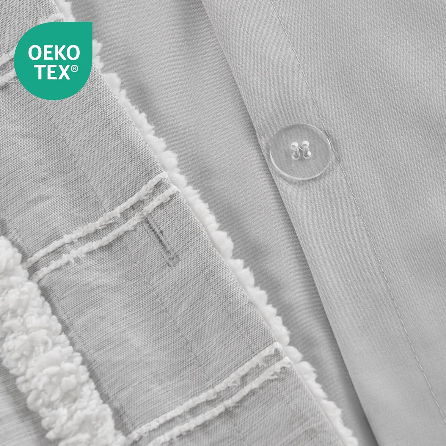 ROSE&RISY Tufted Queen Duvet Cover Set, 3 Pieces Soft & Comfortable Lightweight Textured Boho Embroidery Shabby Chic Bedding Set,Includes 1 Duvet Cover, 2 Pillow Cases (Grey Gingham,Queen)