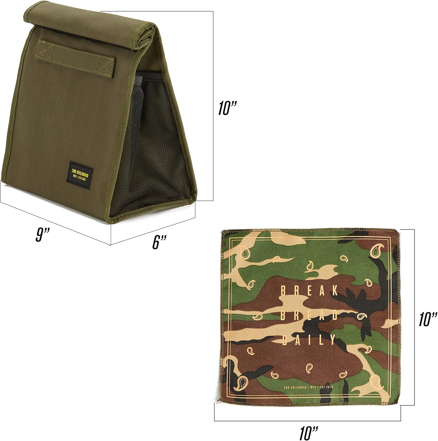 2nd Childhood Rolltop Lunch Bag for Work or School – Compact, Foldable & Low Profile Design – Insulated Reusable Bag with Handle – Slim, Durable & Stylish - 3.5L (Green)