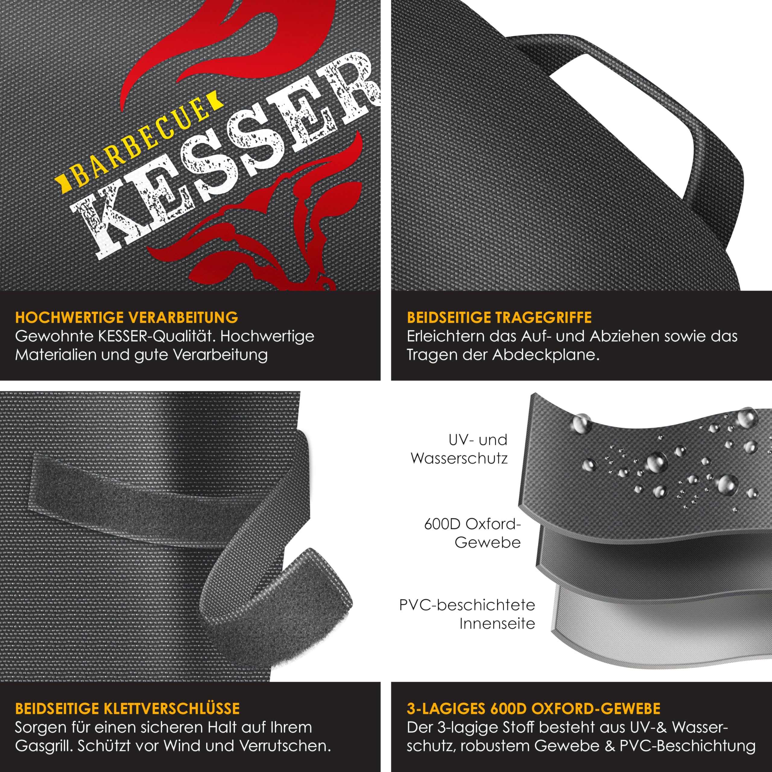 KESSER Copertura premium per barbecue a gas, resistente alle intemperie, per Weber, Brinkmann, Char Broil Grill, in tessuto Oxford 600D, antistrappo, 132 x 66 x 109 cm, antracite