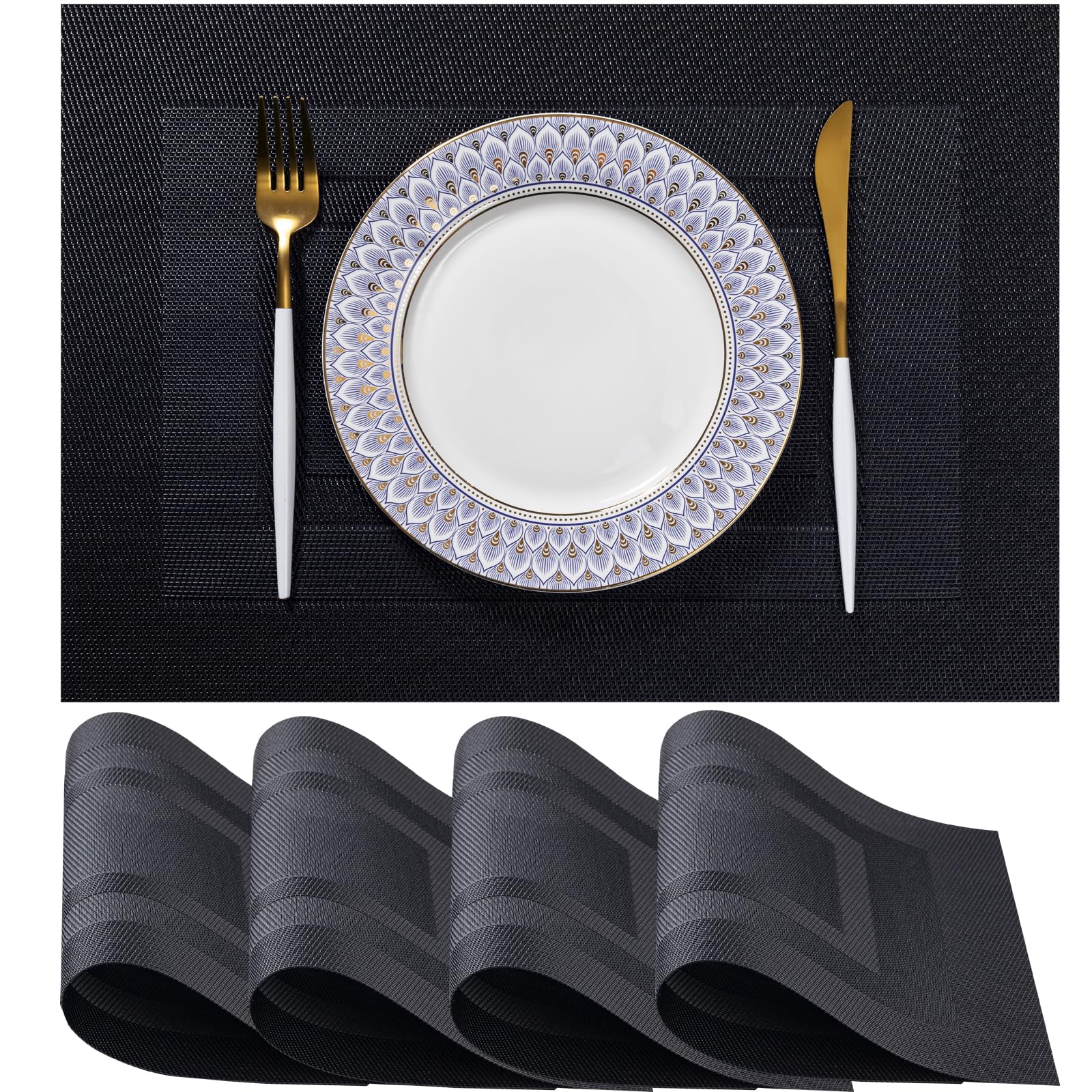 Amazon.com: LEXMORE PVC Woven Placemats 4 PCS Wipeable Indoor/Outdoor ...